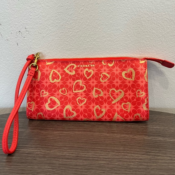 Coach Red and Gold Heart Clutch